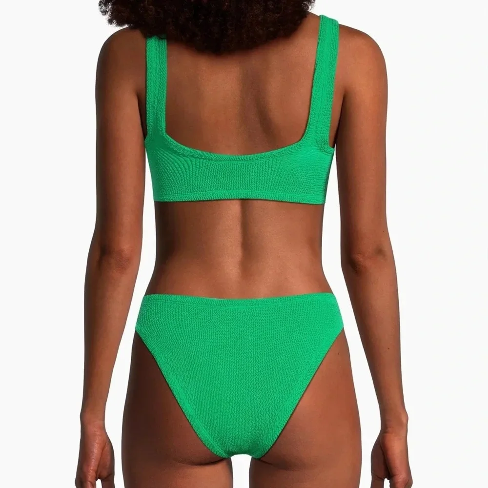 Hunza G Xandra Bikini SET Green Emerald Revolve Crinkle Stretchy Swimwear